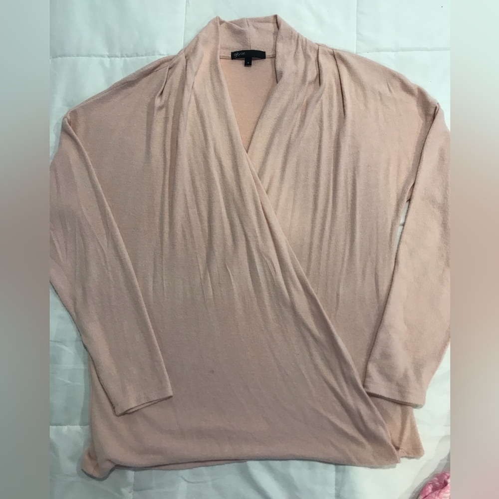 Gibson X Cozy Knit Faux Wrap lightweight sweater